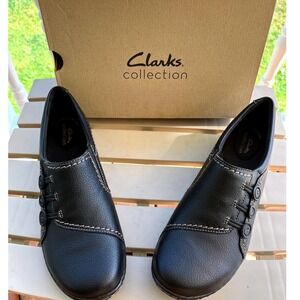 Clarks Collection Ashland Effie Black Leather Comfort Slip On Loafers US 9M NWB